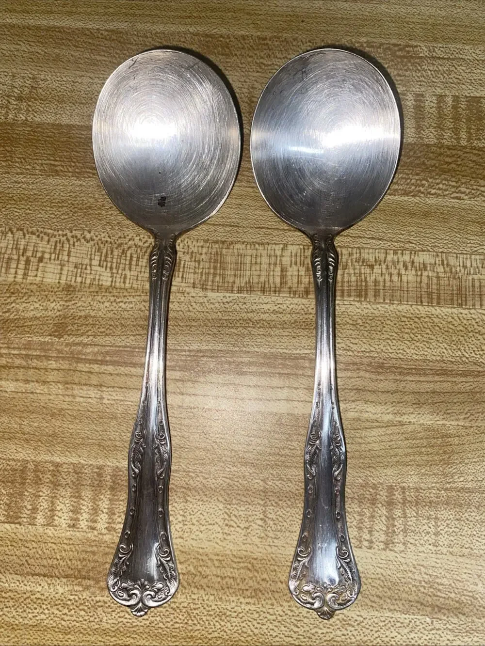 Set Of 2 National Double Tested Silverplated Queen Elizabeth Round Spoons